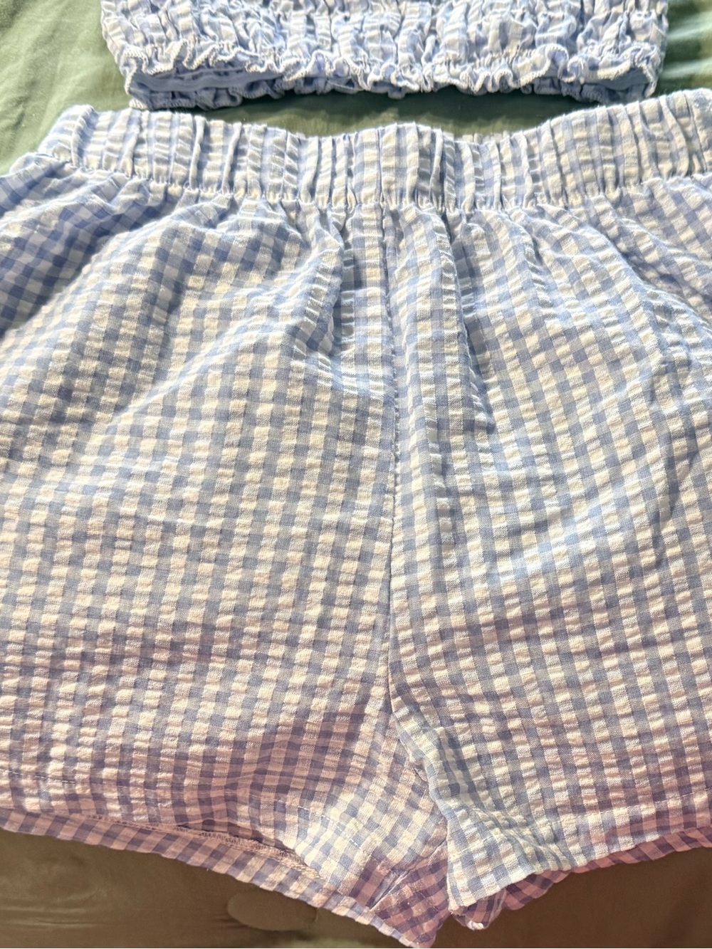 Altar'd State Light Blue and White Gingham 2 piece Short Set - Picture 2 of 6